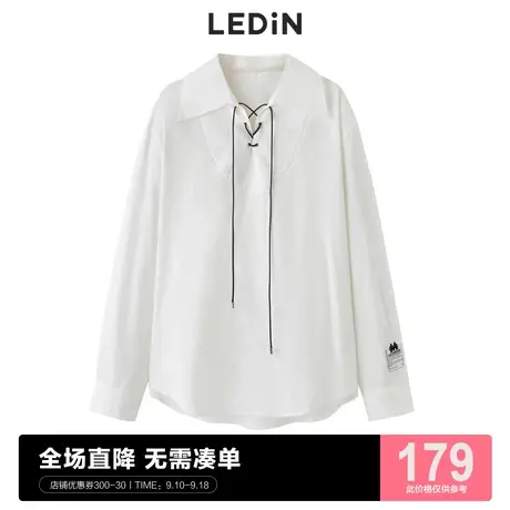 乐町v领系带衬衫夏季新款白色上衣女C1CAC3301图片