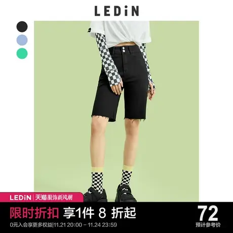 乐町高腰黑色牛仔裤女中裤休闲骑行裤子休闲春夏新款宽松韩版短裤商品大图