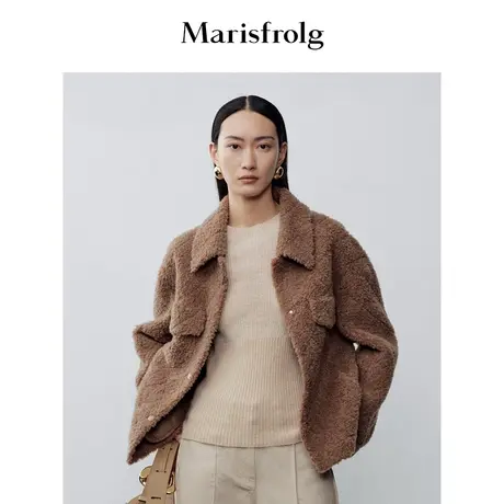 【羊羔毛系列】玛丝菲尔秋冬咖色绵羊毛菱格环保皮草女图片