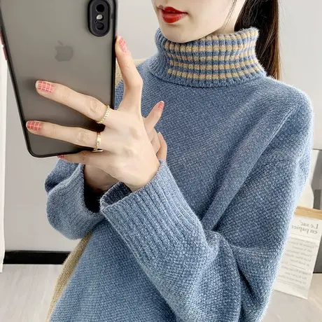 5260高领女士毛衣宽松慵懒水貂绒爆款长袖新款加厚打底内搭洋气商品大图