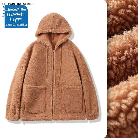 真维斯LIFE羊羔绒外套女秋冬oversize颗粒绒拉链开衫加绒加厚卫衣图片