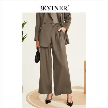 YINER音儿专柜女装2022冬季新款骆驼绒桑蚕丝阔腿裤休闲裤商品大图