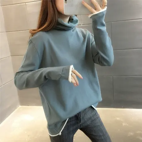 纯色高领套头修身针织打底上衣2023新款韩版秋季女装宽松内搭毛衣商品大图