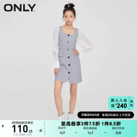 ONLY奥莱夏季长袖拼接方领设计感短款连衣裙女图片