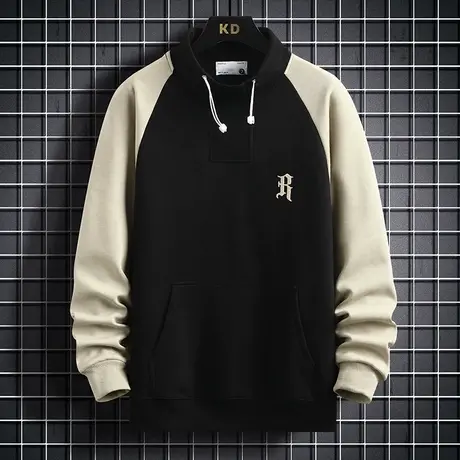 春款杏色美式卫衣男生春秋季潮牌无帽重磅上衣宽松情侣外套打底衫图片