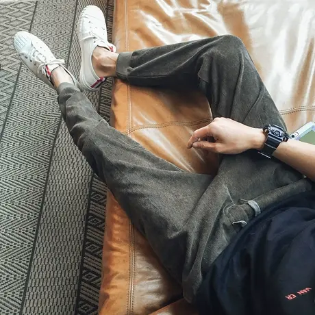 2019秋冬季新款裤子男士韩版潮流哈伦休闲灯芯绒运动加绒加厚冬裤商品大图