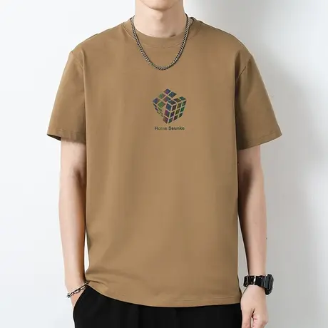 重磅纯棉短袖t恤男圆领上衣服宽松夏季液氨长绒棉半袖全棉体恤衫商品大图