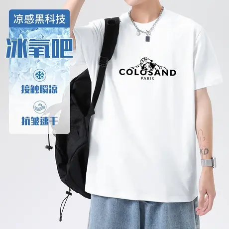 冰氧吧短袖t恤男圆领上衣服冰丝凉感速干体恤抗皱免烫半袖打底衫商品大图