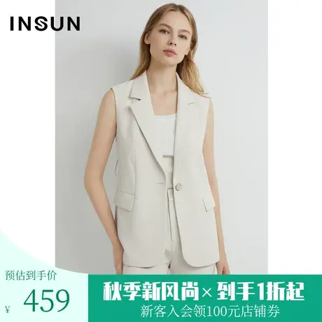 恩裳2023早春新品知性气质经典大气翻领西装米色女士马甲图片