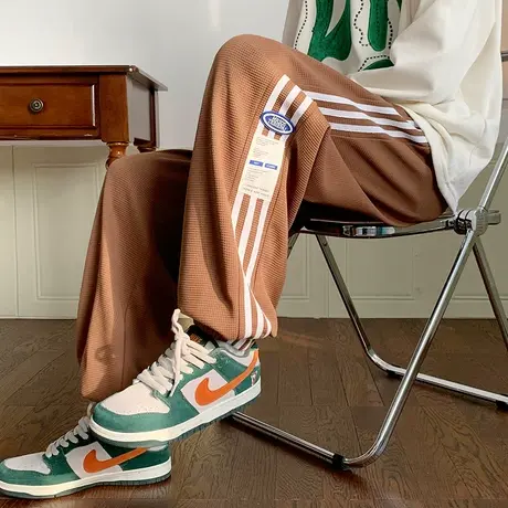 男裤子春秋条纹运动长裤宽松束脚阔腿休闲裤美式复古高街vibe风潮商品大图