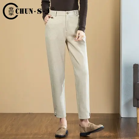 毛呢裤子女2023新款秋冬款休闲萝卜裤九分高腰显瘦烟管西裤哈伦裤图片