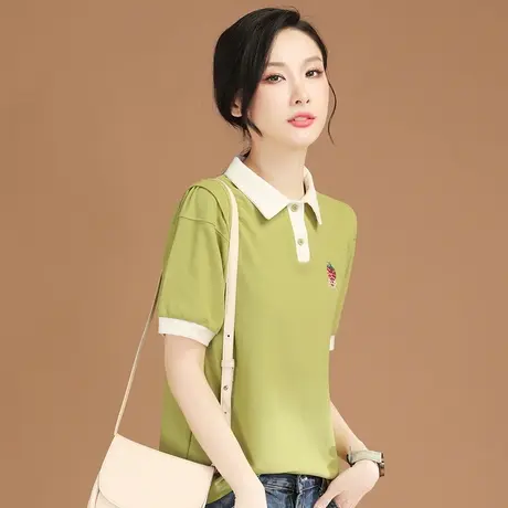 韩潮袭人撞色polo衫刺绣短袖t恤女夏季宽松上衣设计感小众体恤薄图片