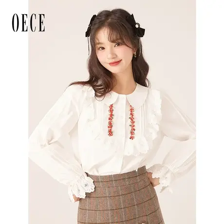 Oece法式甜美衬衫早春新款女装设计感小众刺绣上衣气质衬衣商品大图