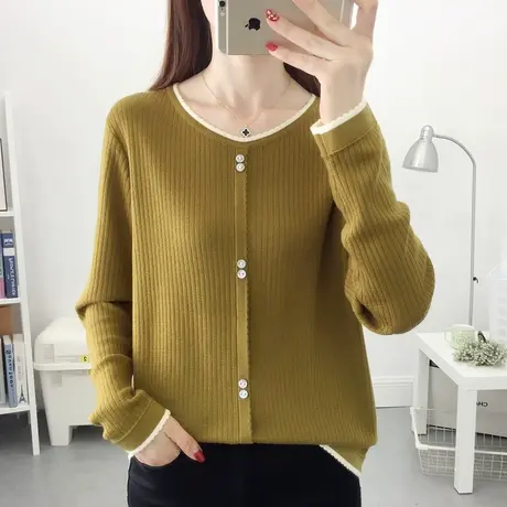 秋季2023年新款圆领薄款针织打底衫宽松短款女士套头毛衣洋气百搭商品大图