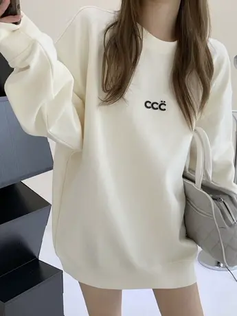 奶fufu卫衣女2024新款圆领oversize欧货漂亮中长款遮屁股秋冬外套图片