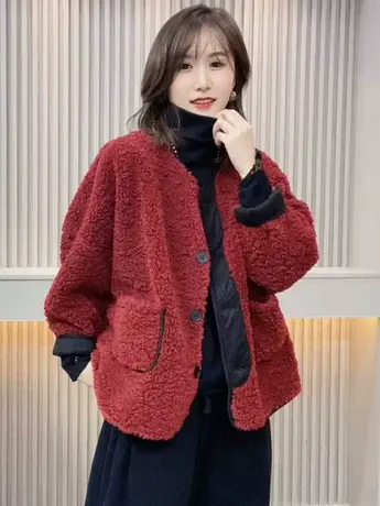 冬季新款羊羔毛外套女韩版宽松皮毛一体加厚小个子学院风毛绒上衣商品大图