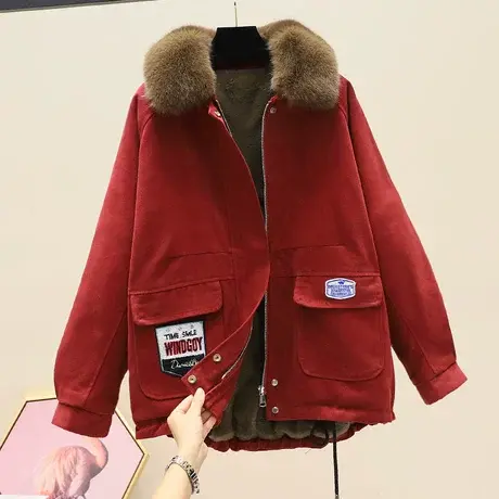 短款大毛领派克服棉衣女加厚加绒2023年冬装宽松显瘦工装棉服外套图片