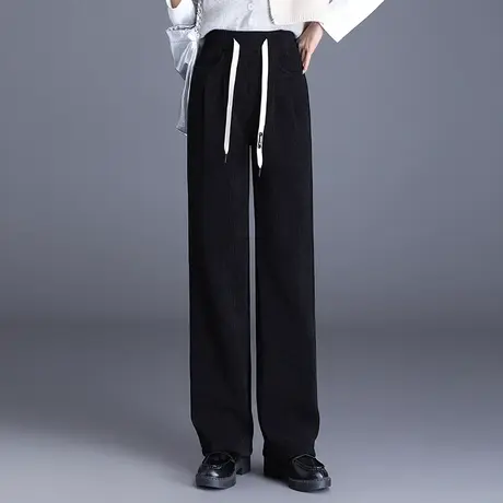 加绒加厚阔腿裤女秋冬2023新款松紧高腰显瘦直筒裤百搭休闲长裤子图片