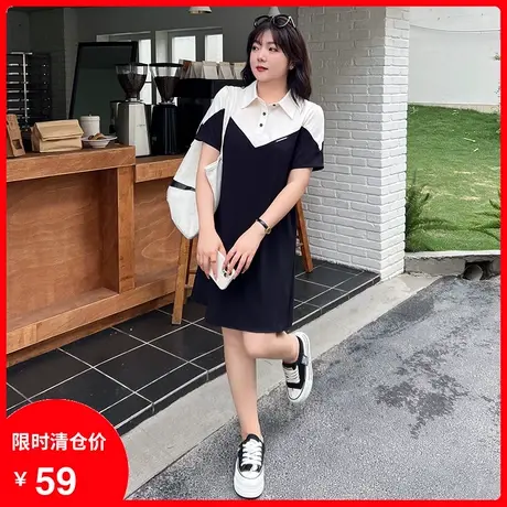 【清仓】新款大码女装显瘦妹妹胖MM连衣裙假两件拼接短袖A字裙子图片