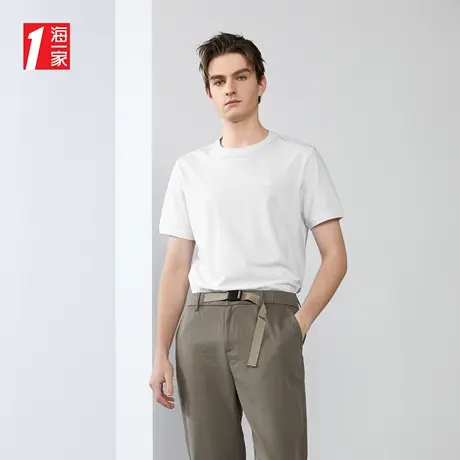 海一家休闲基础短T夏季圆领简约日常青年男士短袖T恤图片