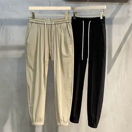 休闲裤男夏季薄款潮流束脚九分裤潮牌纯色宽松直筒百搭速干长裤子商品大图