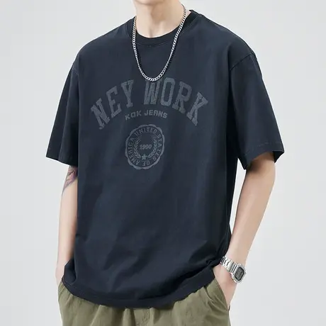 夏季字母印花圆领短袖体恤男士2024新款纯棉t恤男装短t夏日上衣服商品大图