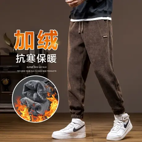 秋冬款防风抓绒抗寒加厚休闲裤子冬季2023年新款男装加绒束脚卫裤商品大图