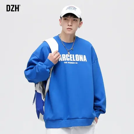 男生发泡克莱因蓝卫衣男圆领秋季潮牌长袖上衣宽松男装2024年新款商品大图