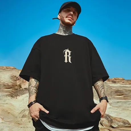 重磅潮牌宽松T恤胖子短袖男生加肥加大半袖纯棉国潮大码男装夏季图片