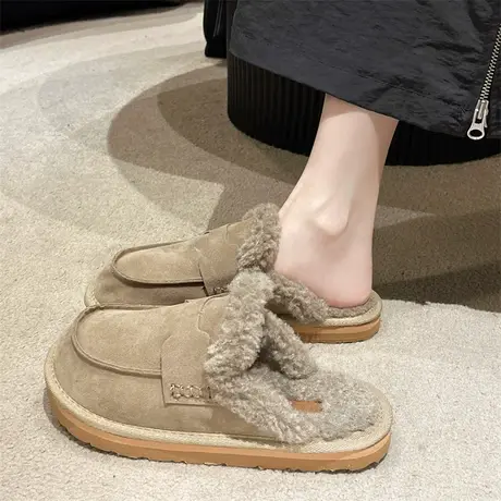 永希包头半拖鞋女2023年早秋新款高级气质温柔毛毛鞋松糕百搭棉拖商品大图