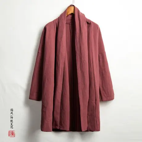 中国风亚麻长衫宽松长款风衣外套大码棉麻复古斗篷披风男汉服长袍图片
