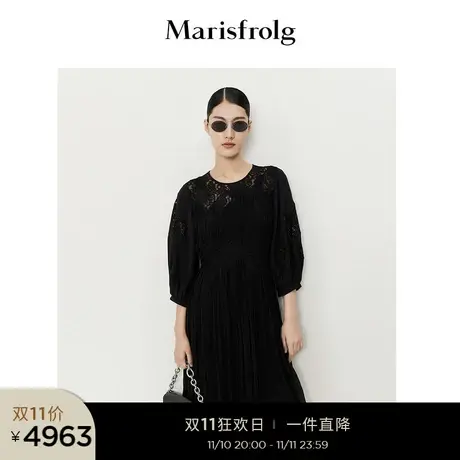 【精编蕾丝面料】玛丝菲尔夏新款名媛黑色镂空礼服连衣裙商品大图