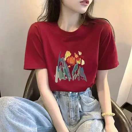 遮屁股短袖T恤女夏季宽松2024新款欧货宽松大版纯棉内搭打底上衣商品大图