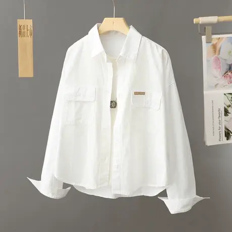 休闲白色衬衫外套女春装宽松设计感休闲叠穿百搭开衫外搭短款上衣图片