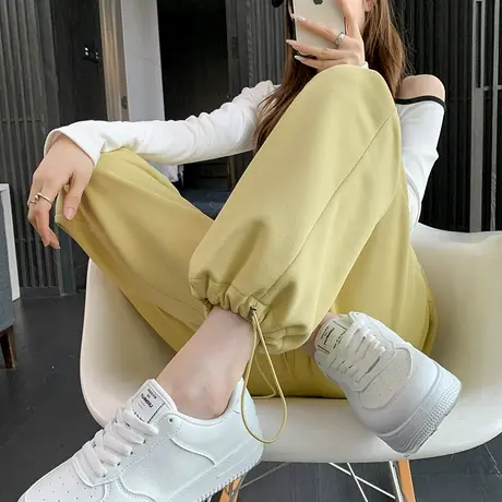 黄色高腰阔腿裤女2024春秋新款宽松垂感窄版直筒休闲显瘦拖地长裤商品大图