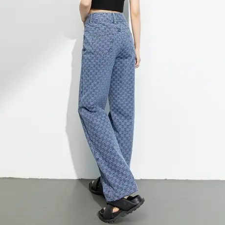 2024年春秋季新款设计感提花牛仔裤女直筒宽松高腰显瘦阔腿裤长裤商品大图