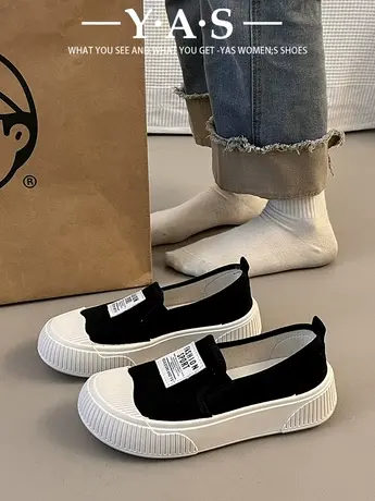 帆布鞋女春季2024新款百搭透气布鞋女一脚蹬软底舒适厚底休闲鞋子商品大图