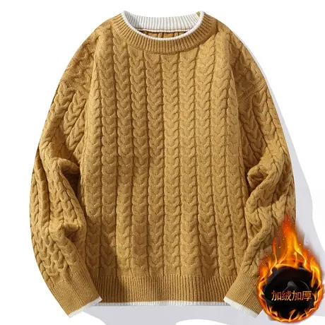 加绒男士毛衣纯色扭麻花冬季加厚打底针织衫韩版潮流圆领羊毛线衫商品大图