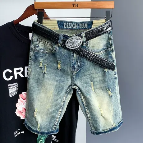 夏季新款宽松休闲直筒牛仔短裤男五分马裤男士牛仔五分中裤男潮牌商品大图