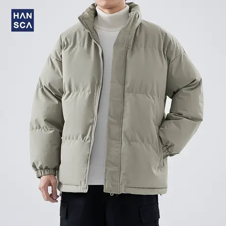 hansca纯色立领棉衣男冬季新款美式辑格加厚保暖情侣棉服休闲外套商品大图