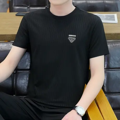 2023新款夏季男士冰丝短袖T恤潮流加肥加大码男装上衣半袖体恤衫商品大图