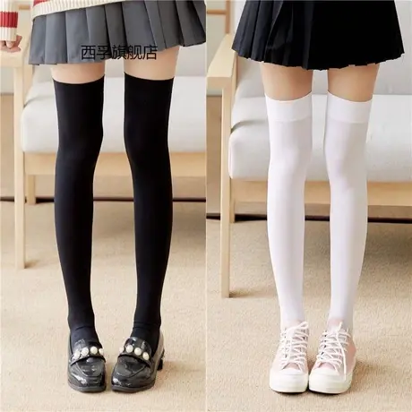 夏季中厚丝袜过膝半截袜子女中筒袜日系韩版长筒袜学生条纹大腿袜商品大图