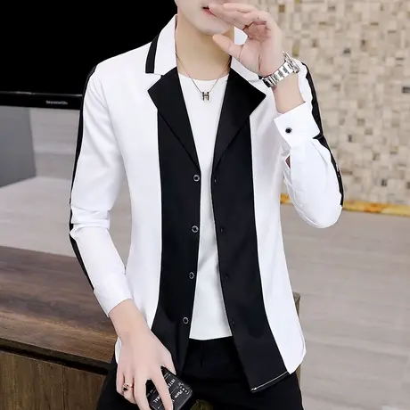 衬衫男士春季长袖韩版精神薄款外套上衣ins潮流个性修身帅气衬衣商品大图