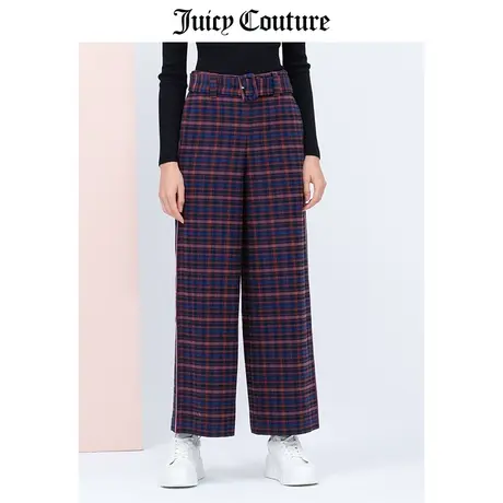 Juicy Couture橘滋美式夏季新款梭织长裤时尚微弹小格百搭阔腿裤商品大图