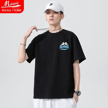 芝麻街联名简约潮牌ins短袖t恤男超火夏季港风休闲情侣宽松上衣服商品大图
