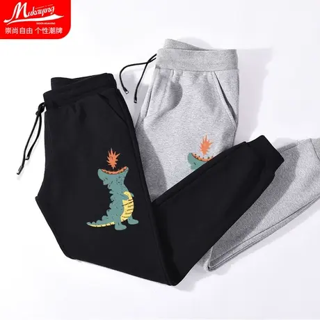 卡通恐龙印花休闲长裤男韩版潮牌ins束脚宽松小脚卫裤春秋男裤子商品大图