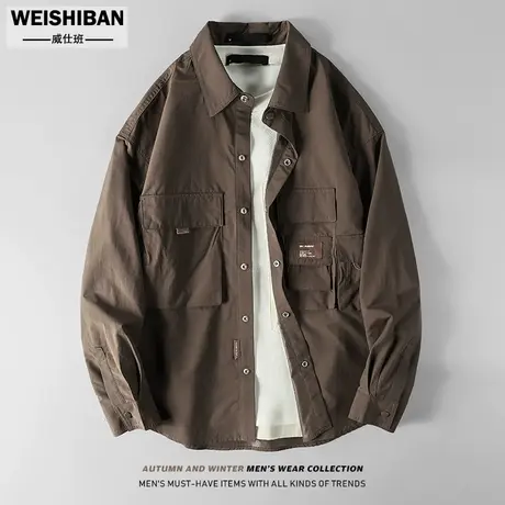 美式复古休闲长袖衬衣男痞帅机能防风工装衬衫型外套阿美咔叽上衣商品大图
