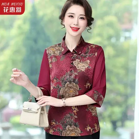 妈妈夏装中袖上衣复古民族风2023新款高贵气质中老年女装洋气衬衫商品大图