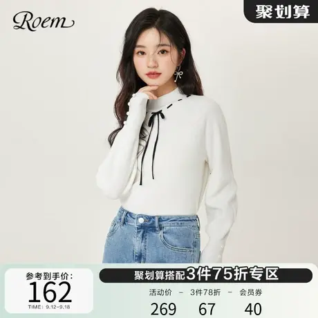 Roem秋冬 商场同款甜美时尚休闲套头女气质半高领长袖针织衫女商品大图
