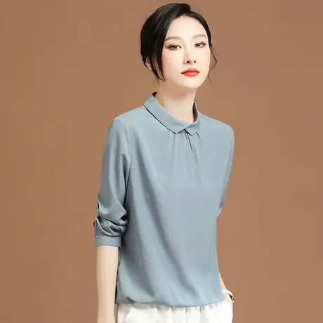 韩潮袭人娃娃领雪纺宽松长袖衬衫女2023年秋季新款衬衣设计感小众商品大图